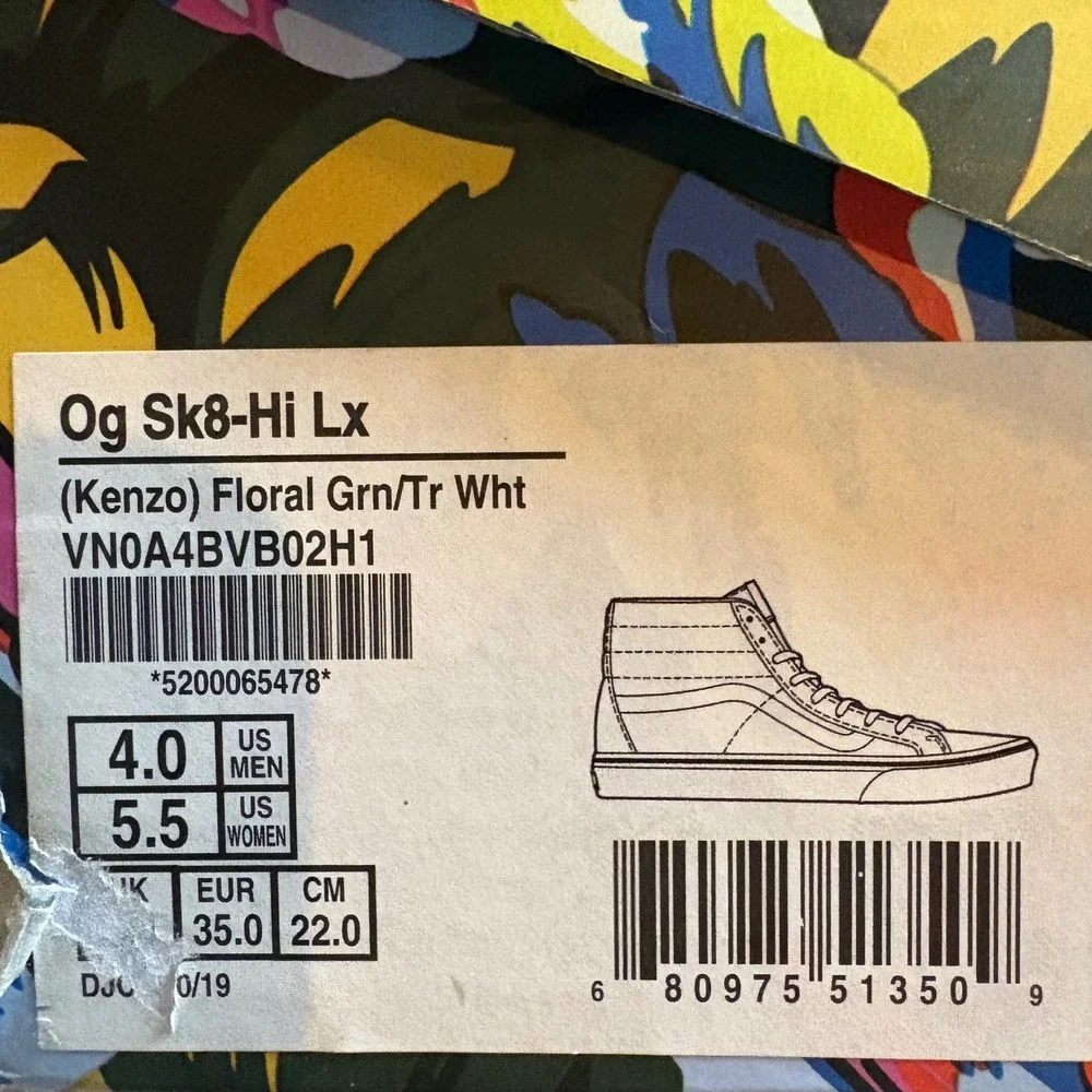 Vans x Kenzo OG Sk8-Hi LX Floral Green/True White Sneakers US Mens‎ 4 Womens 5.5